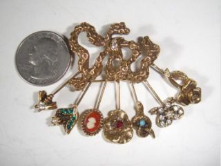 Antique Vintage Victorian Gold Stick Pin Brooch Pin Unique Jewelry Art 