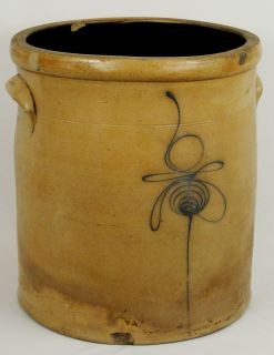 Antique Stoneware Blue Slip Decorated Bumble Bee Sting Crock