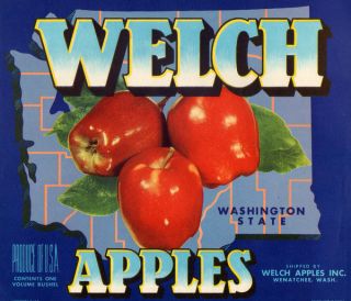 Welch Vintage Apple Fruit Crate Label Wenachee WA