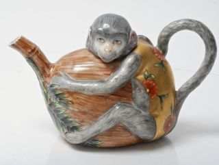 capodimonte antique monkey hugging coconut porcelain teapot
