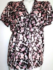 Apt 9 Stretch Silky Peasant Floral Shabby Chic Blouse Womens Top Shirt 