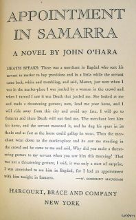 Appointment in Samarra   John OHara   Authors First Book   1st/1st 