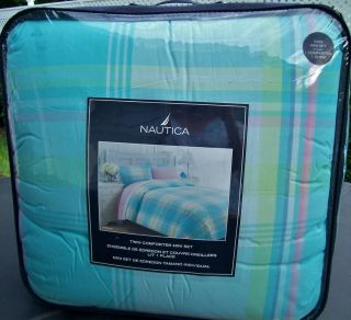   Teen NAUTICA Plaid Aqua Comforter Sham Set Bedding 100 COTTON TWIN XL
