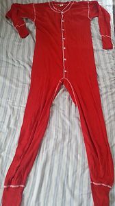Vintage long johns   Large Red union suit onesie with white contrast 