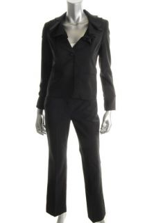 Anne Klein New Kyanite Black 2pc Ruffled Jacket Pant Suit Petites 0P 