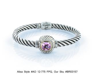 Alisa AO 12 775 FPQ Cable Silver Hinged Bangle Bracelet Cushioned Pink 