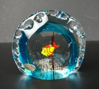   Italy Art Glass Aquarium Paperweight Block Fish Tank Sculpture
