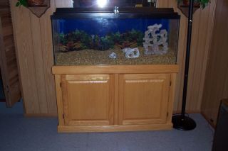   Tank Aquarium with Lids 80 lbs Gravel and Super Nice Oak Stand
