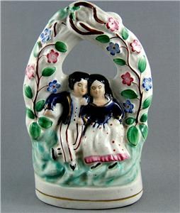   Antique Staffordshire Pottery Group Lovers in An Arbour