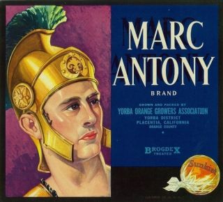 OLD1930s Roman Army Marc Anthony Label Placentia CA