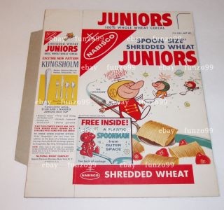 1950s Nabisco Juniors Spoonman OFFER Cereal Box Spoonmen Crunchy 