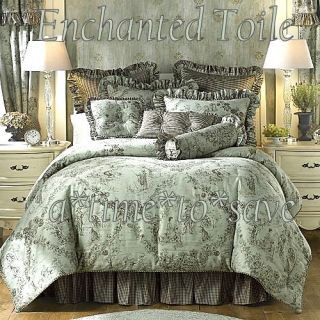 New Enchanted Toile Aqua Queen Comforter 14pc Set $855