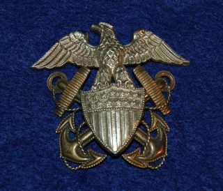   Navy Officer Crosssed Anchor Eagle Military Hat Pin Sterling and Gold