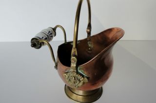Antique Copper Miniature Ash Coal Bucket Porcelain Brass Handle Made 