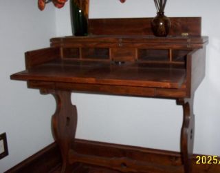Antique Walnut Desk w/ Inkwell Folding Top Furniture 1800s Excellent 