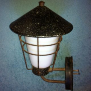 Antique Vintage 50s Milk Glass Metal Porch Sconce Wall Light Lamp 