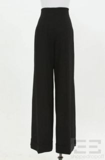 Armani COLLEZIONI Black Wool Pleated Wide Leg Trouser Pants Size 12 