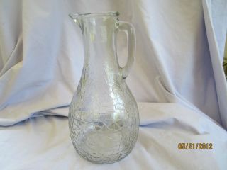 ANTIQUE CRACKLED GLASS WINE JUG DECANTER MARKED Pitcher Fancy Vase 