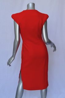 Antonio Berardi Red Wool Crepe Asymmetrical Diagonal Zipper Bust Dress 