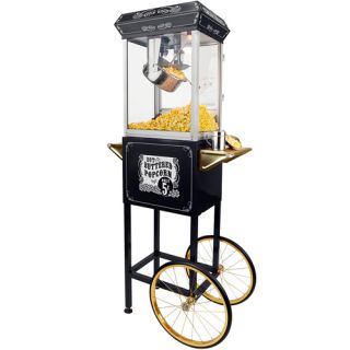 Funtime 8oz Black Theater Style Popcorn Popper Machine Maker Cart 