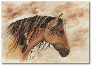   Mustang Native American Feathers Horse Art by BiHrLe Print 5x7