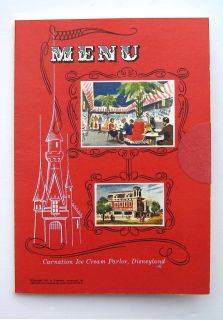 Vintage 1962 Disneyland Carnation Ice Cream Parlor Menu
