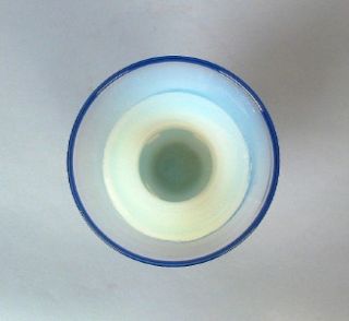 Fry Foval Art Glass Opalescent Vase with Delft Blue Foot Stem Rim 