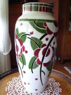 1930 RARE Art Deco Luneville K G Vase Green Red Montreal