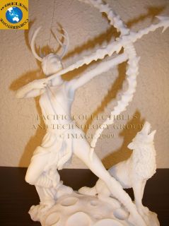 Goddess Diana Artemis Moon Hunt Wolf Statue Figurine