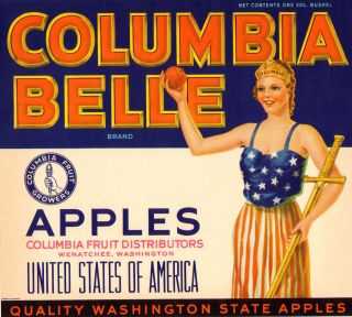 Columbia Belle Apple Fruit Crate Label Wenatchee WA