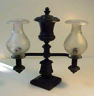 Bronze Argand Lamp 2 Shades ca 1835 HN Hooper Boston MA Sinumbra Solar 