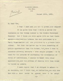 Arthur J Balfour Typed Letter Signed 08 19 1909