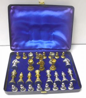 Sterling Silver Chess Set with Stone Inlaid Playing Board 1975