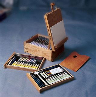 Easel Art Kit Oils Acrylics WC Brushes Pastels Knives More Pro Quality 