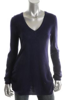 Aqua New Purple Cashmere Ruched Long Sleeves V Neck Tunic Pullover 