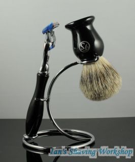Shaving Set 3 Pcs Best Badger Hair Brush Fusion Razor and Art Stand 