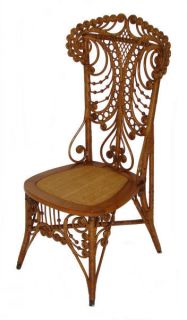 Antique Fancy Victorian Wicker Chair Natural Finish