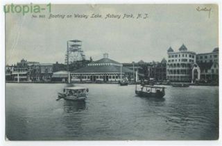 Asbury Park NJ Boating on Wesley Lake Ferris Wheel postcard 1906