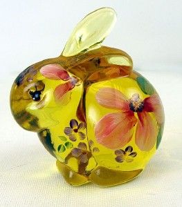 Fenton Art Glass Hand Painted Buttercup Yellow Bunny Rabbit Figurine 