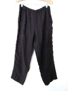 Cynthia Ashby Current Linen Cropped Tapered Pocket Pant Black Medium 