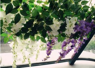 Hanging Silk Purple White Artificial Wisteria Fake Flower Vine Wedding 