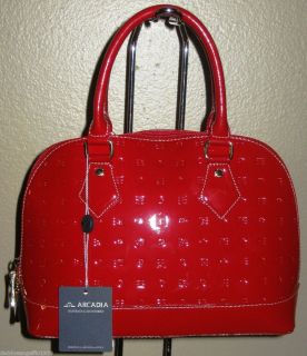 Arcadia Italian Designer Red Monogram Vernis Leather Bowling Purse Bag 