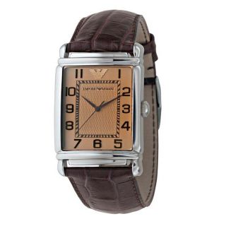 Armani Mens Stainless Steel Case Brown Leather Mineral Glass Watch 