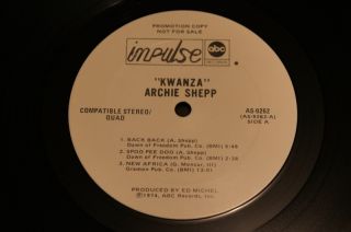 archie shepp kwanza impulse 1974 gatefold white label promo