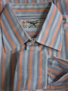 Turnbull ASSER England Blues Orange Stripe Dress Shirt French Cuff New 