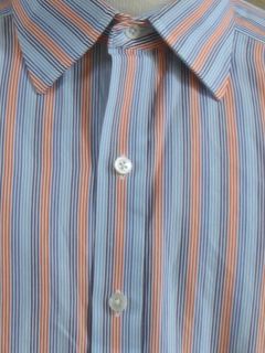 Turnbull ASSER England Blues Orange Stripe Dress Shirt French Cuff New 
