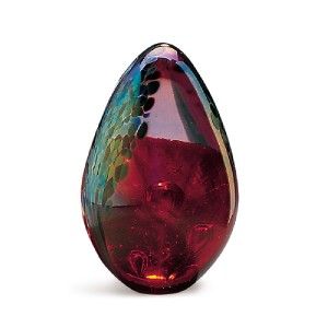 Glass Eye Studio Art Glass Ruby Feather Red Twist Egg Paperweight New 