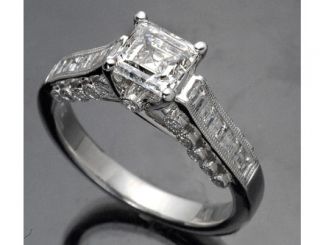 70 Ct Asscher Cut Certified Diamond Engagement 18K White Gold Ring 