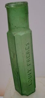 Old Depression Glass Green French Capers Bottle Louit Freres 1860s