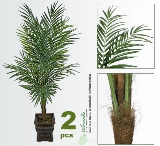bidding on two 7 king areca artificial tropical palm trees